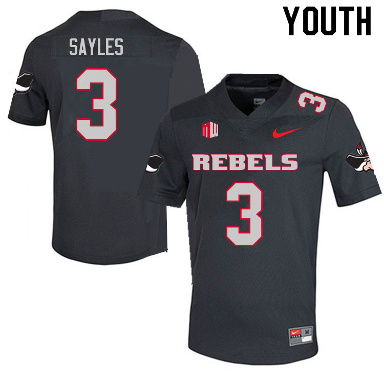 Youth #3 Isaiah Sayles UNLV Rebels College Football Jerseys Sale-Charcoal - Click Image to Close